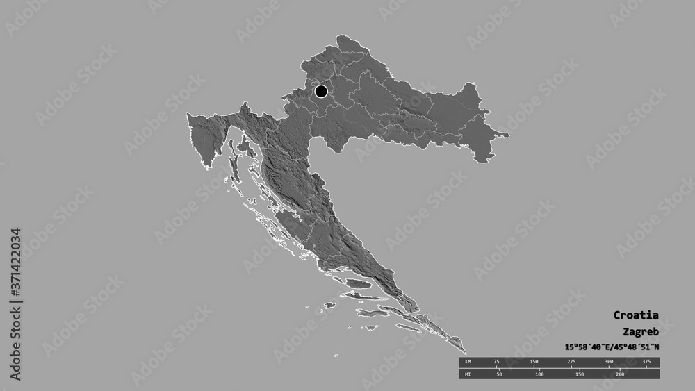 Location of Dubrovacko-Neretvanska, county of Croatia,. Bilevel