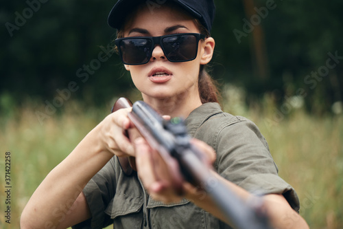Military woman Shotgun hunting sunglasses weapons 