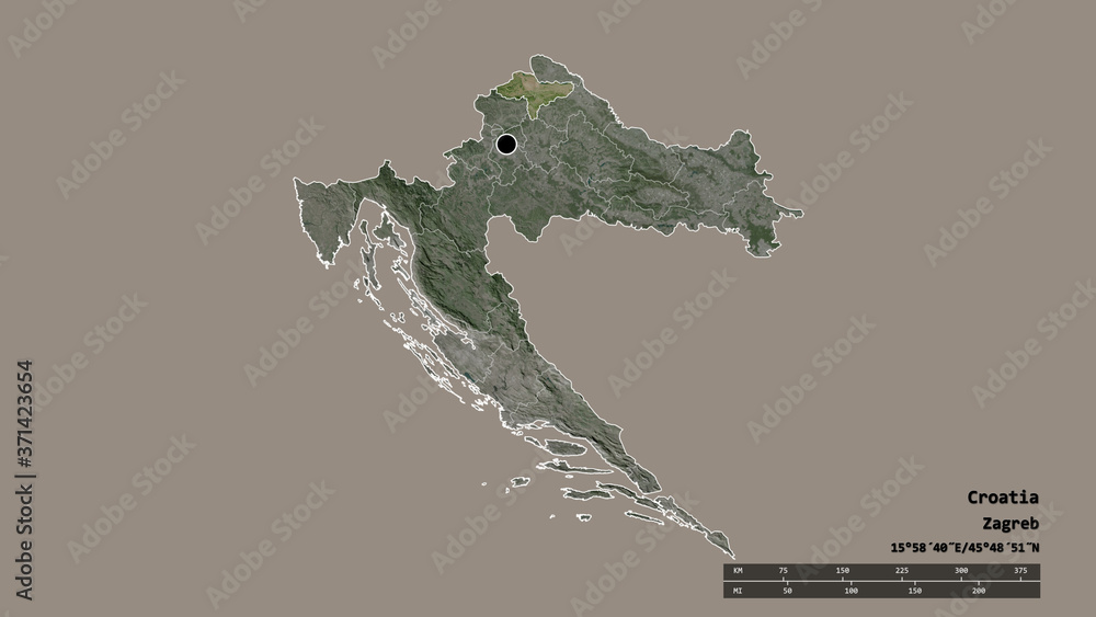 Location of Varaždinska, county of Croatia,. Satellite