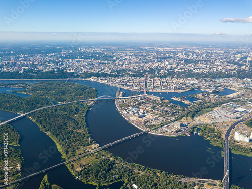 High view of the Dnieper river in Kiev. Summer sunny day.