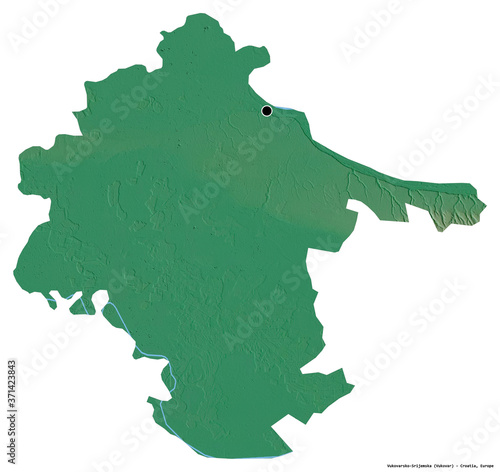 Vukovarsko-Srijemska  county of Croatia  on white. Relief