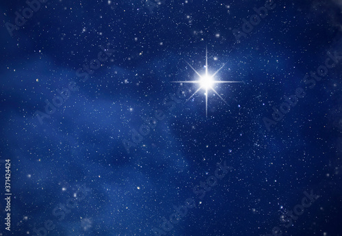 Amazing Polaris in deep starry night sky, space with stars photo