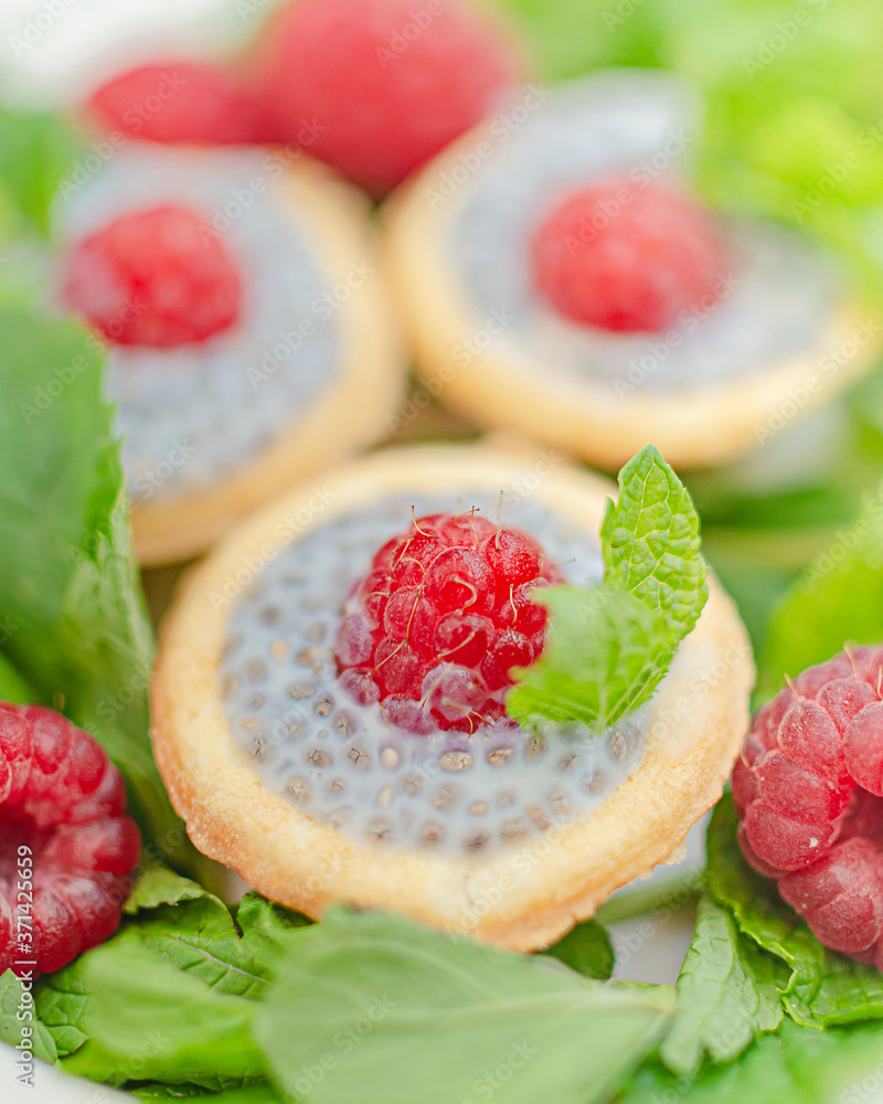 light summer dietary dessert (proper nutrition) is a tart with chia seeds, raspberries and mint. Healthy food for those who look after their figure light summer dietary dessert (proper nutrition) is a tart with chia seeds, raspberries and mint. Healthy food for those who look after their figure
