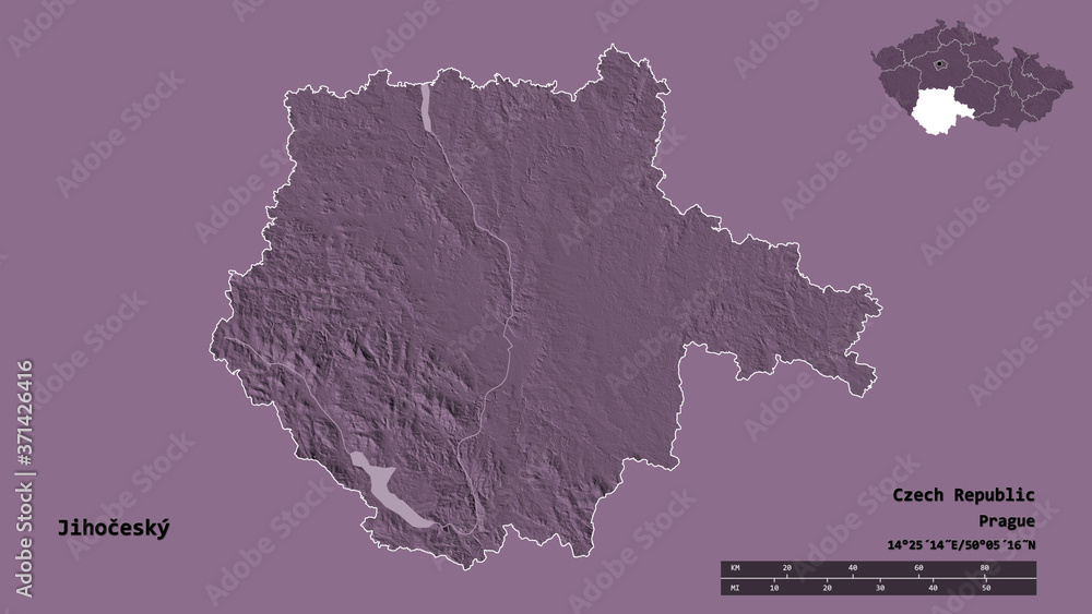 Jihočeský, region of Czech Republic, zoomed. Administrative