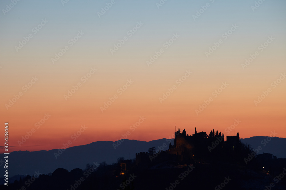Marostica castle at sunset