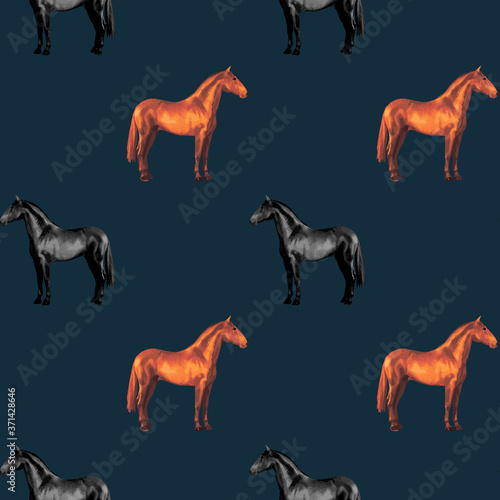 seamless background of realistic figures of horses  on a white and colored background for packaging  postcards  notebooks  fabrics