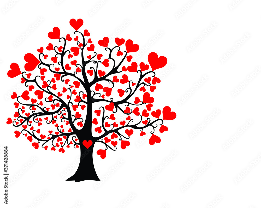 Vector illustration. Tree of love heart, sign isolated on white background.