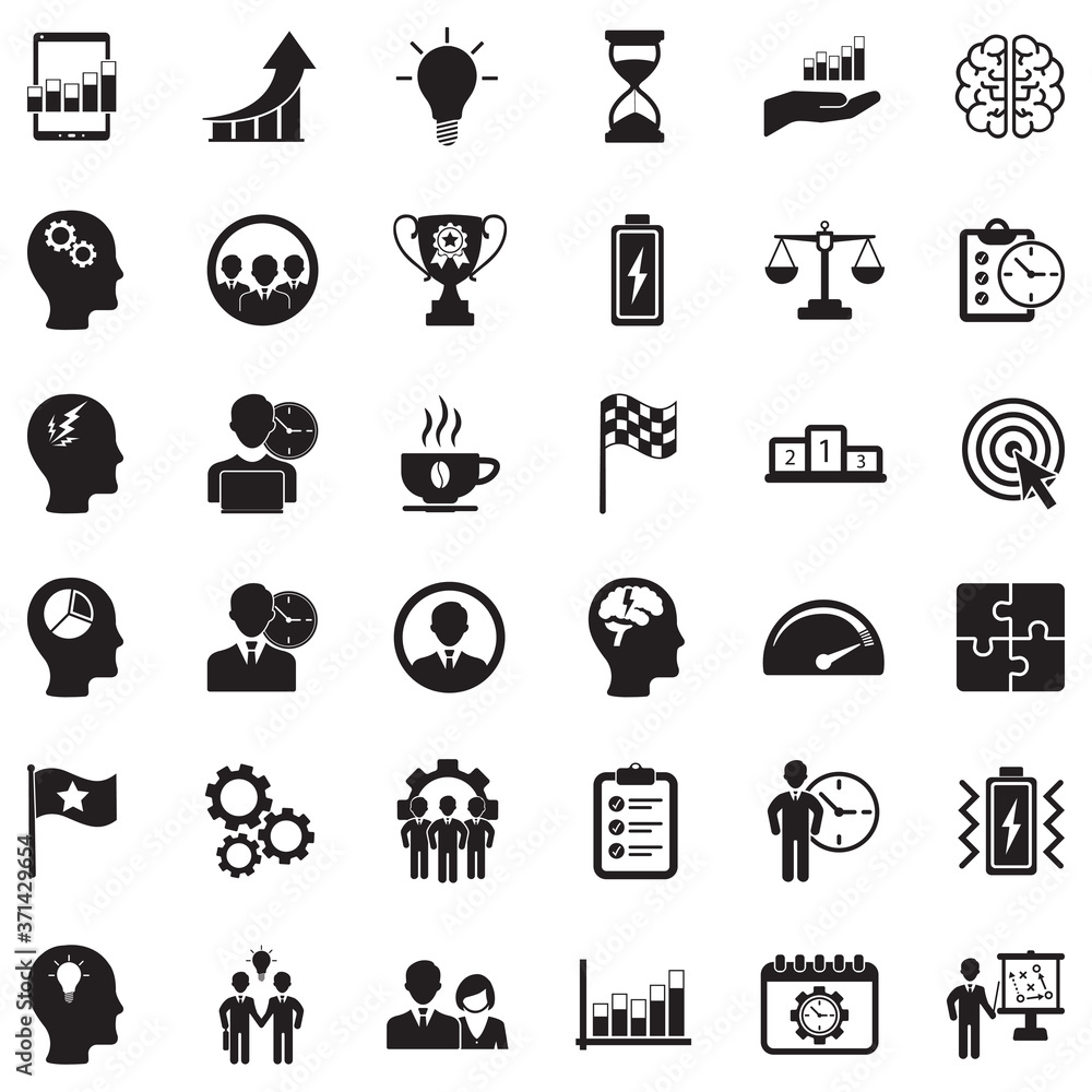 Business Productivity Icons. Black Flat Design. Vector Illustration. Business Productivity Icons. Black Flat Design. Vector Illustration.