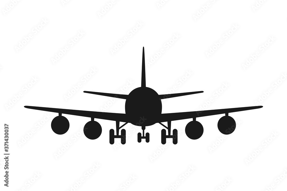 Black and white airplane front view silhouette Black and white airplane front view silhouette