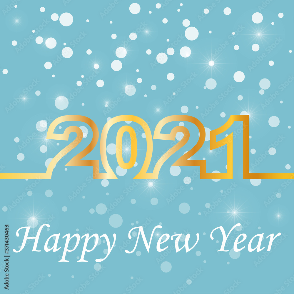 Happy New Year 2021 background for seasonal invitations, holiday posters, greeting cards. Elegant golden text with light. Minimalistic text template. Copy space, have fun. Vector