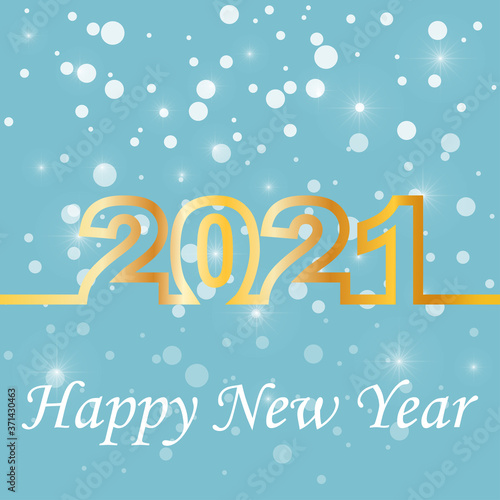 Happy New Year 2021 background for seasonal invitations  holiday posters  greeting cards. Elegant golden text with light. Minimalistic text template. Copy space  have fun. Vector