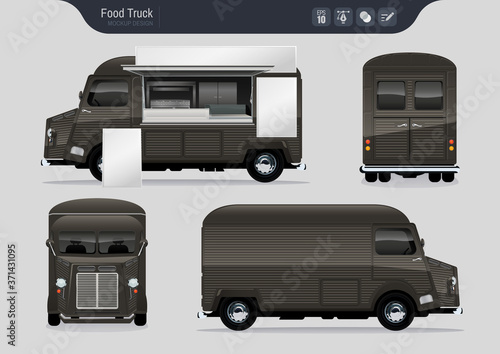 Isolated Realistic Food Truck. Fast-Food Truck Vector Template for Brand Identity. 