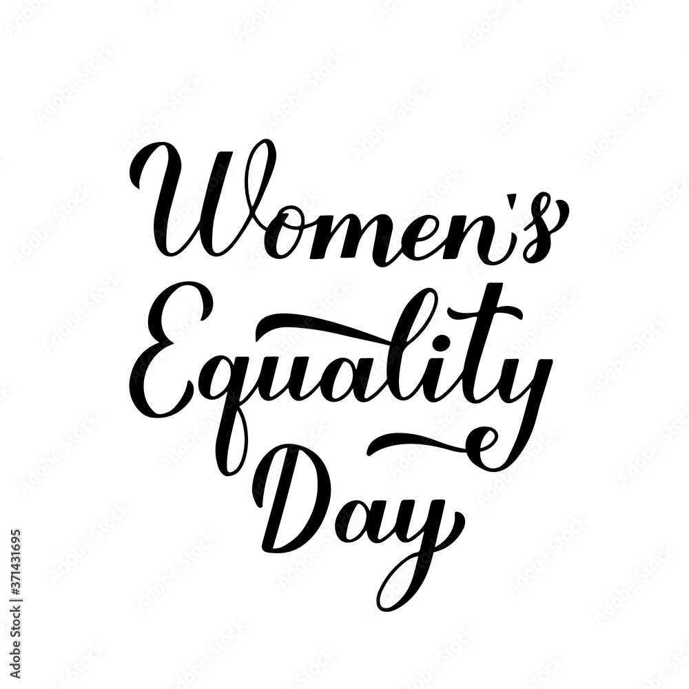 Women equality day calligraphy hand lettering isolated on white. American holiday celebrated on August 26. Vector template for, typography poster, greeting card, postcard, banner, flyer, sticker