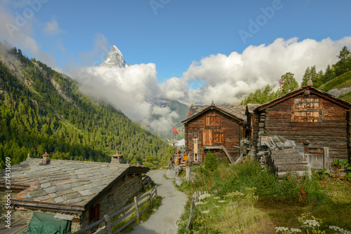 Small mountain village over Zermatt on the Swiss alps
