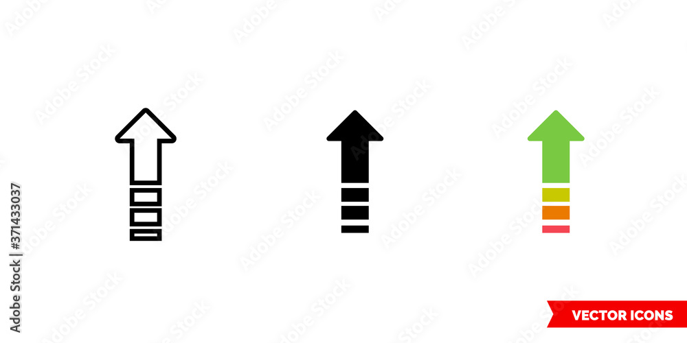 Upgrade icon of 3 types color, black and white, outline. Isolated vector sign symbol.
