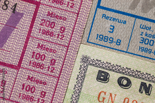 Food stamps and a voucher from the period of the Polish People's Republic