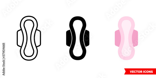 Women hygiene pad icon of 3 types color, black and white, outline. Isolated vector sign symbol.