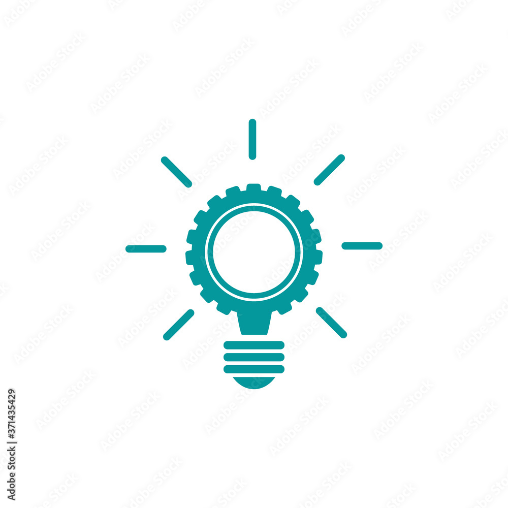 Blue bulb with gears and rays flat icon. Isolated on white. New business idea. Blue bulb with gears and rays flat icon. Isolated on white. New business idea.