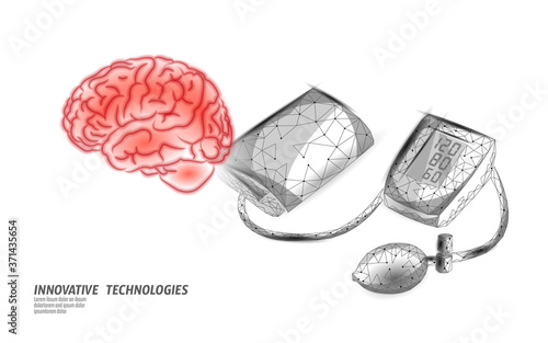 3D low poly electronic medical tonometer for measuring blood pressure. Medical healthcare brain check up analysis. Control test medicine vector illustration