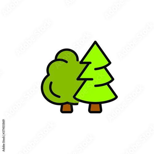Deciduous and coniferous tree color. Forest. icon thin line, linear, outline. Simple sign, logo. 