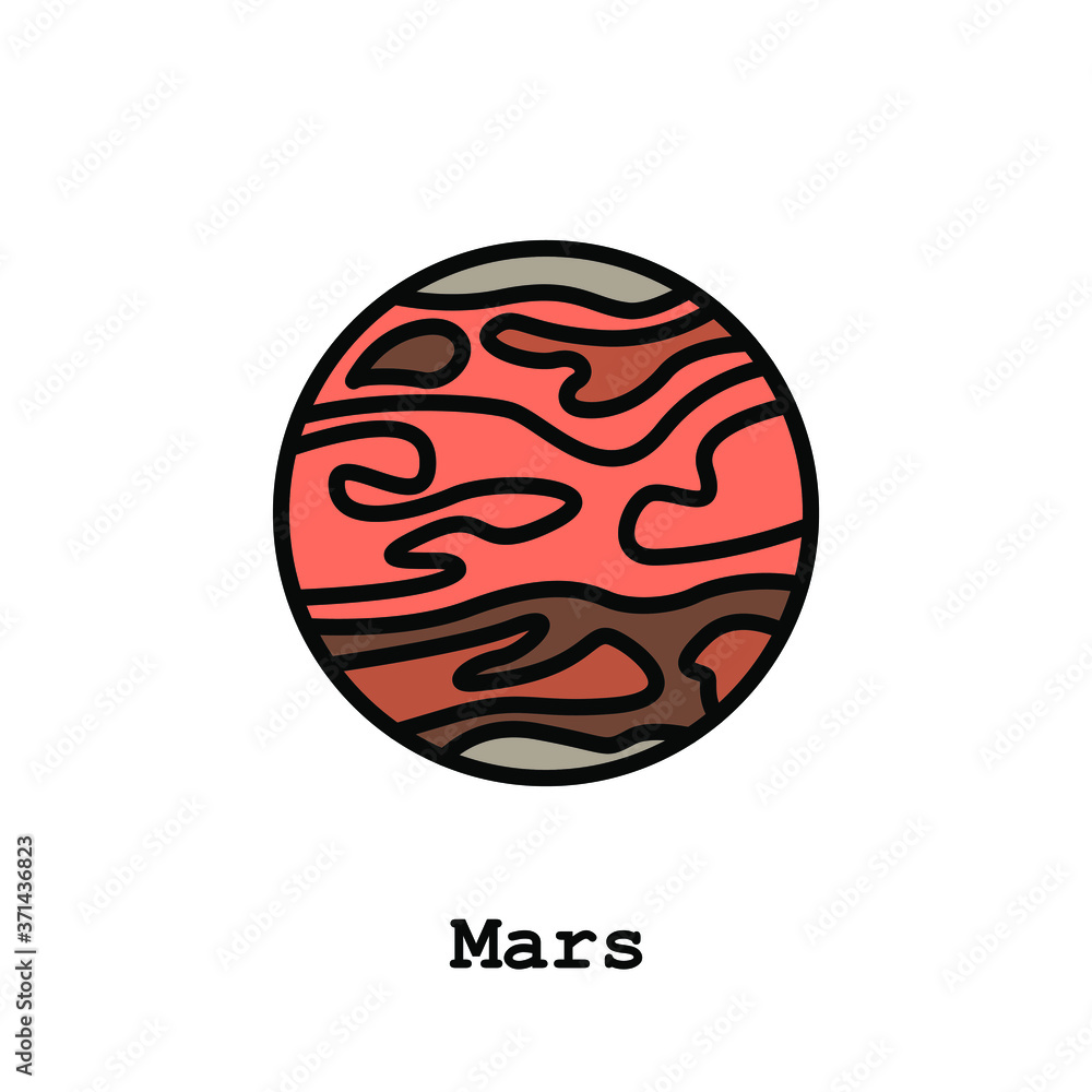 Mars planet color icon thin line, linear, outline vector. Mars red planet simple sign, logo. Mars planet color icon thin line, linear, outline vector. Mars red planet simple sign, logo.