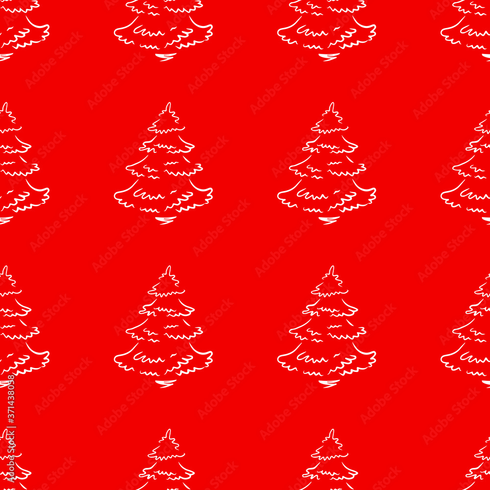 Hand-drawn abstract pine pattern for new year. Christmas tree seamless red background. EPS 8 Hand-drawn abstract pine pattern for new year. Christmas tree seamless red background. EPS 8