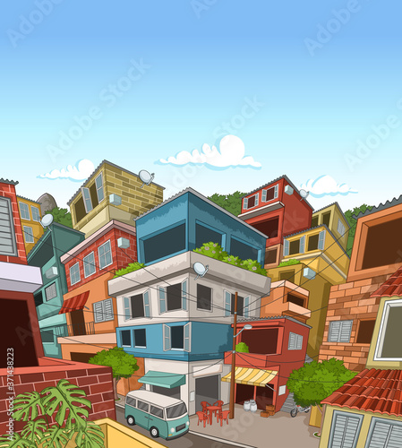 Street of poor neighborhood in the city. Slum. Favela.