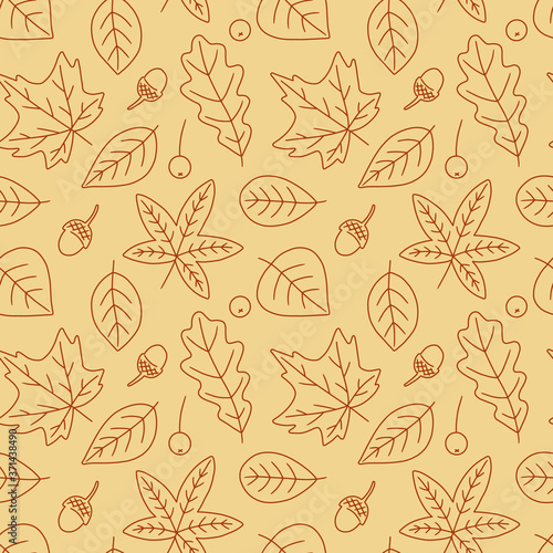 Seamless pattern with autumn leaves. Endless print. Vector illustration. Simple hand drawn elements.