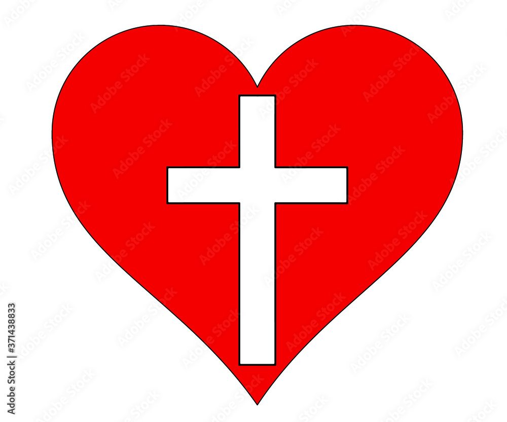 The cross is a red heart symbol of Christianity. The cross is a red heart symbol of Christianity.