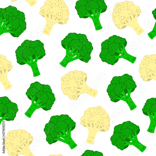 Seamless pattern with cabbage - broccoli and cauliflower isolated on white background