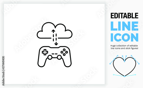 Editable line icon of cloud gaming or streaming online game content, part of a huge set of editable line icons! 