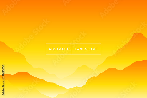 Abstract gradient background landscape. Vector illustration of beautiful sunny mountain terrain. Modern cover template. Juicy yellow color.