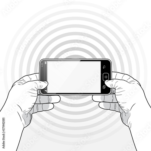 A 5G and Wi-Fi connection signal emitting from a horizontally held Smart Phone device.