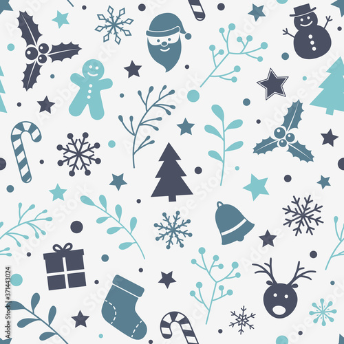 Concept of Christmas background with ornaments. Seamless pattern. Vector