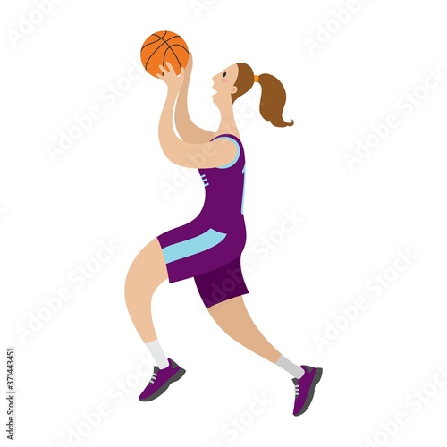 Young female basketball player on a white background. Vector illustration