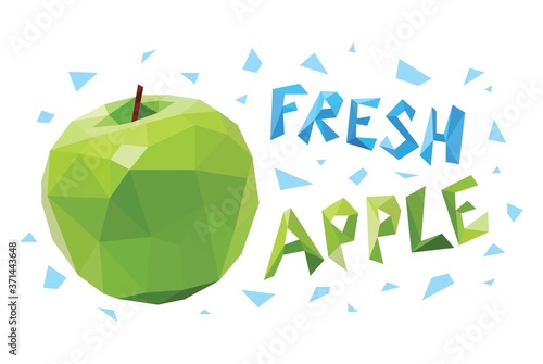 Low poly fresh apple on white background. Poligonal vector illustration.