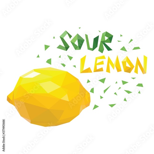 Low poly sour lemon on white background. Poligonal vector illustration.