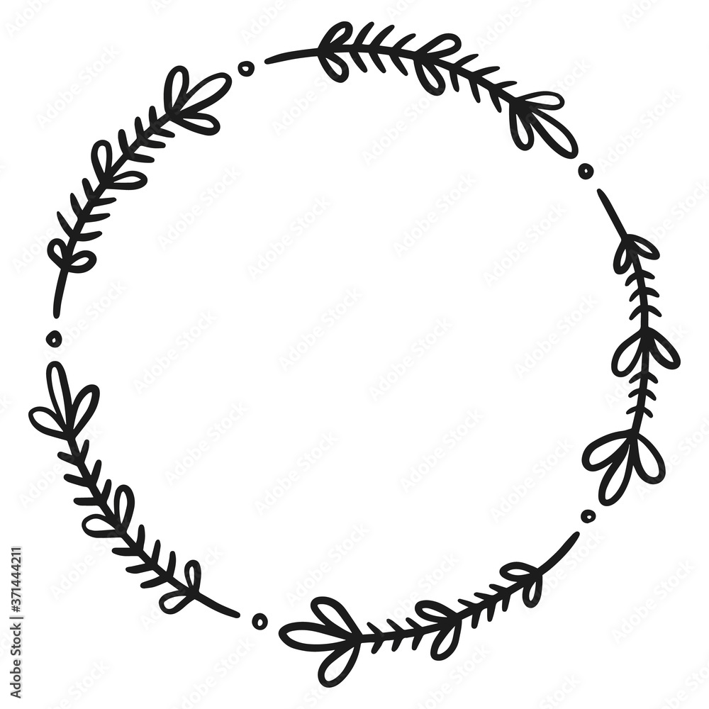 Hand drawn floral wreath. Round frame. Good for invitation, greeting cards, quotes, wedding design. Vector illustration isolated on white background. Hand drawn floral wreath. Round frame. Good for invitation, greeting cards, quotes, wedding design. Vector illustration isolated on white background.