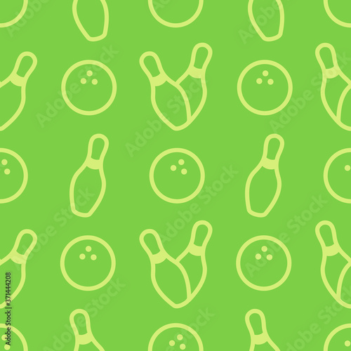 Seamless bowling vector pattern. Sport background. Logo template. Bowling club, tournaments. Sport icon. Backdrop skittles with ball. Bowling pins with ball icon. Bowling game. 
