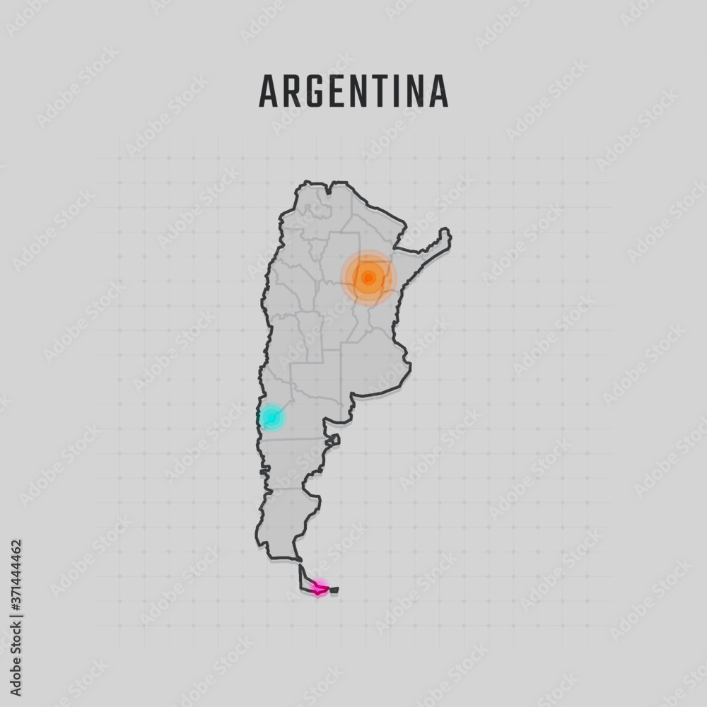 Map of Argentina with all states and radar spot on map. Each city has separately for your design. Vector Illustration