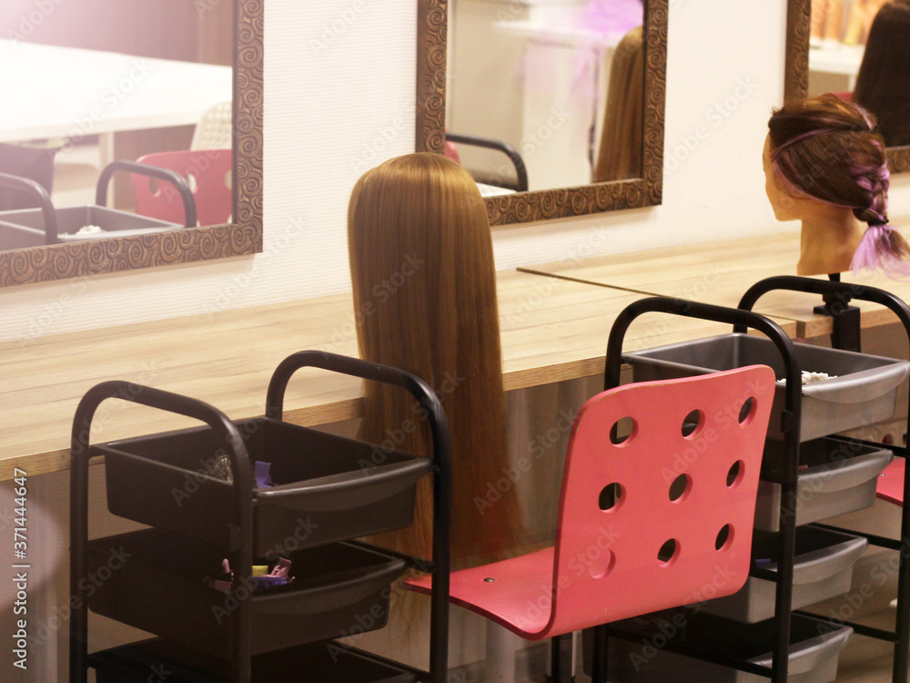 Interior of modern makeup room. mannequin for wigs Interior of modern makeup room. mannequin for wigs
