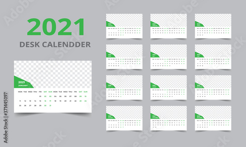 Desk calendar design 2021 template Set of 12 Months, Week starts Monday, Stationery design, calendar planner 