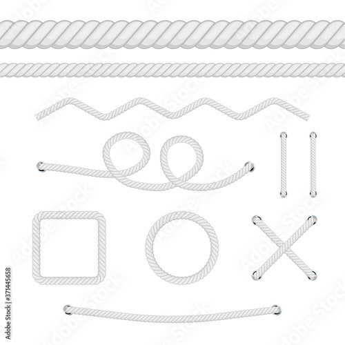 Set of different thickness ropes isolated on white. Vector illustration.