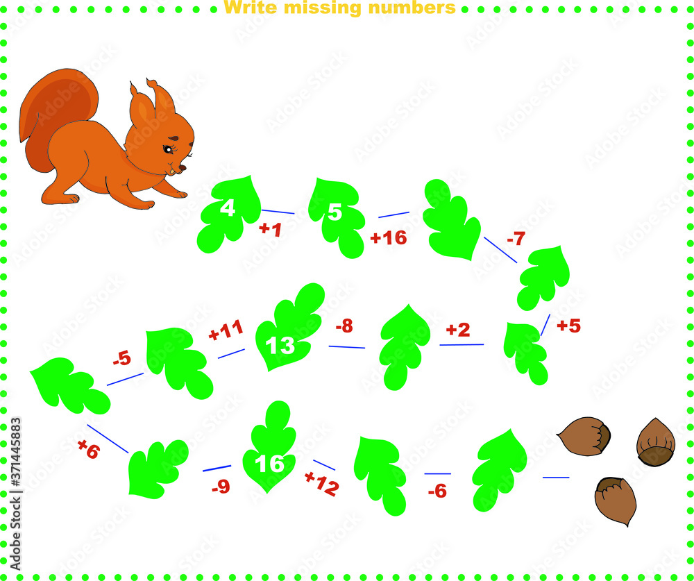 Math educational games for children. Fill in the line, write the missing numbers. Solve the equation and help the squirrels find the nuts. mathematical activity for preschoolers and toddlers. Math educational games for children. Fill in the line, write the missing numbers. Solve the equation and help the squirrels find the nuts. mathematical activity for preschoolers and toddlers.