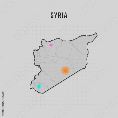 Map of Syria with all states and radar spot on map. Each city has separately for your design. Vector Illustration