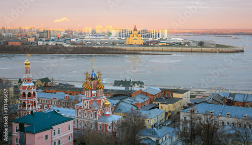 Nizhny Novgorod at sunrise in the first signs of winter