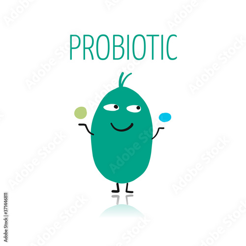 Funny and scary bacteria characters isolated on white. Vector icons of gut and intestinal flora, germs, virus.