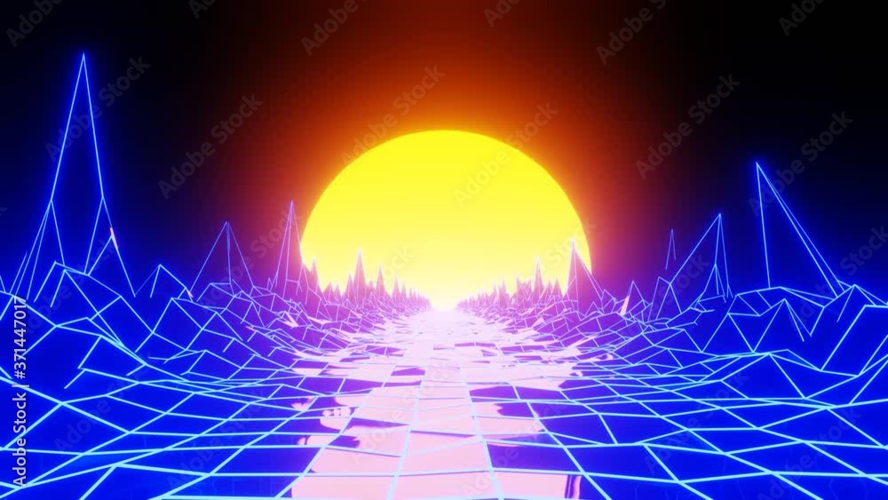 80's wire frame sun loop render Created in Blender lines up to a ...