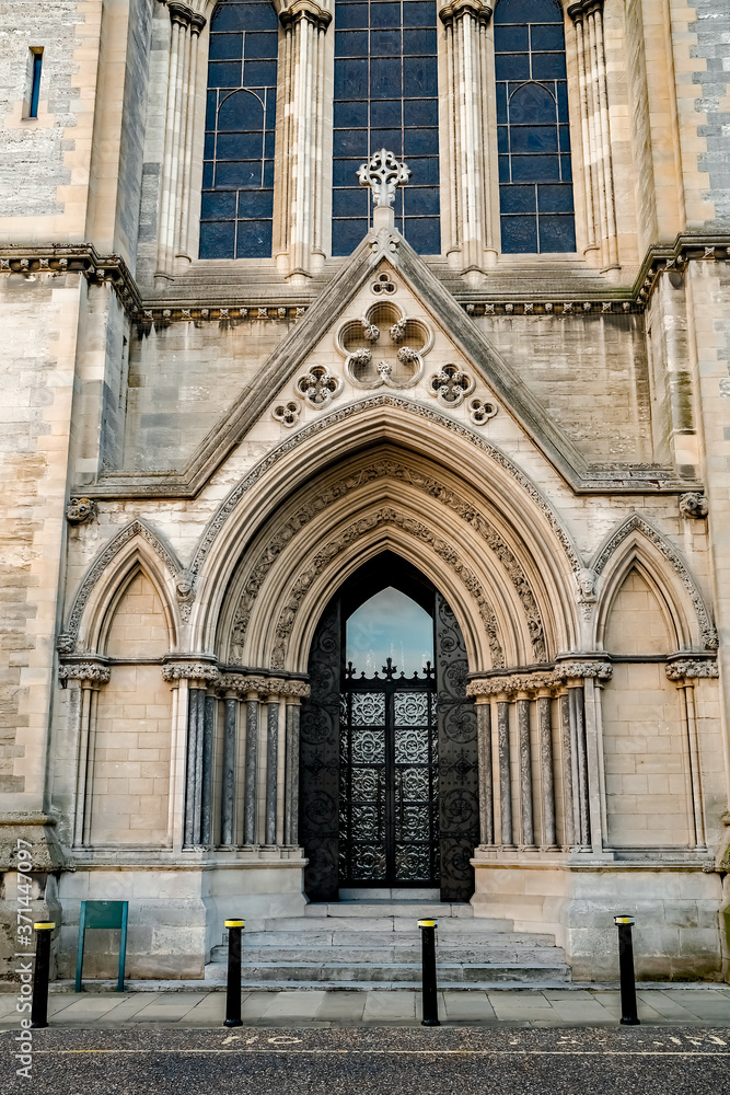 Fototapeta premium The grand entrance to a Roman Catholic cathedral in the city of Norwich, Norfolk