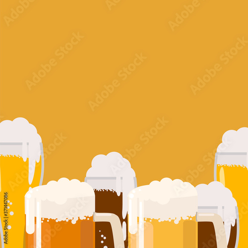 Yellow background at the bottom of the mug with light and dark beer.